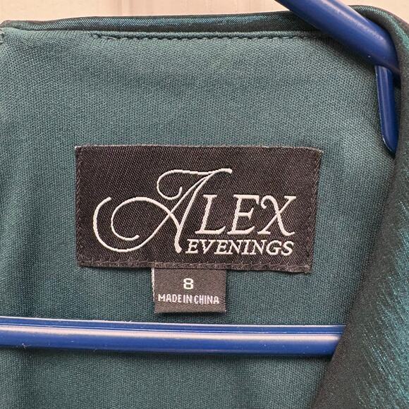 Alex Evenings Green Taffeta Cocktail Dress, V Neck, Ruched Waist, Size 8 - Picture 4 of 8